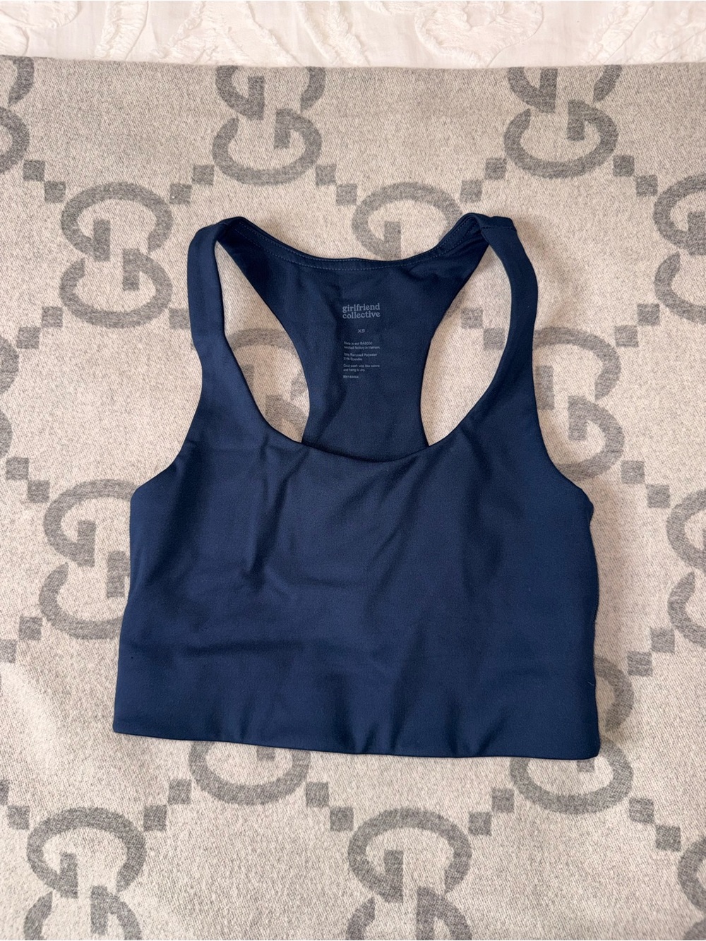 girlfriend collective navy racerback compression sports bra
